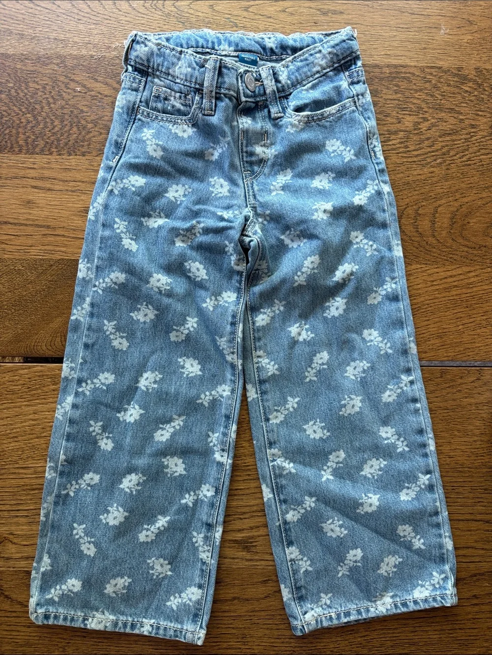 Old Navy Girls 5T Wide Leg Floral Print Jeans Adjustable Waist